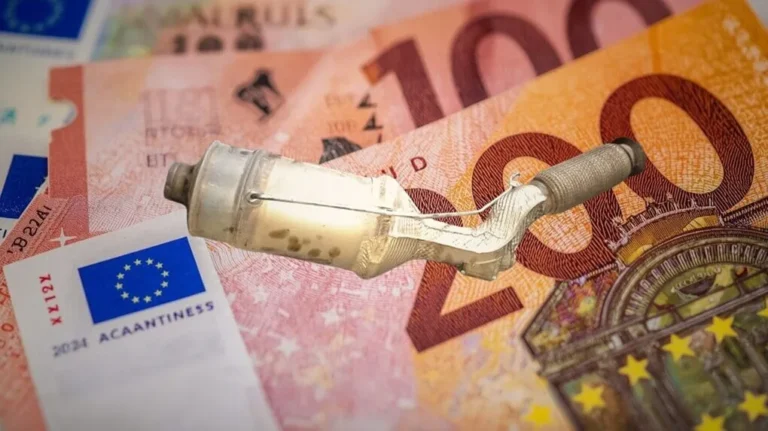 Ausgebauter Partikelfilter vor Euro-Banknoten