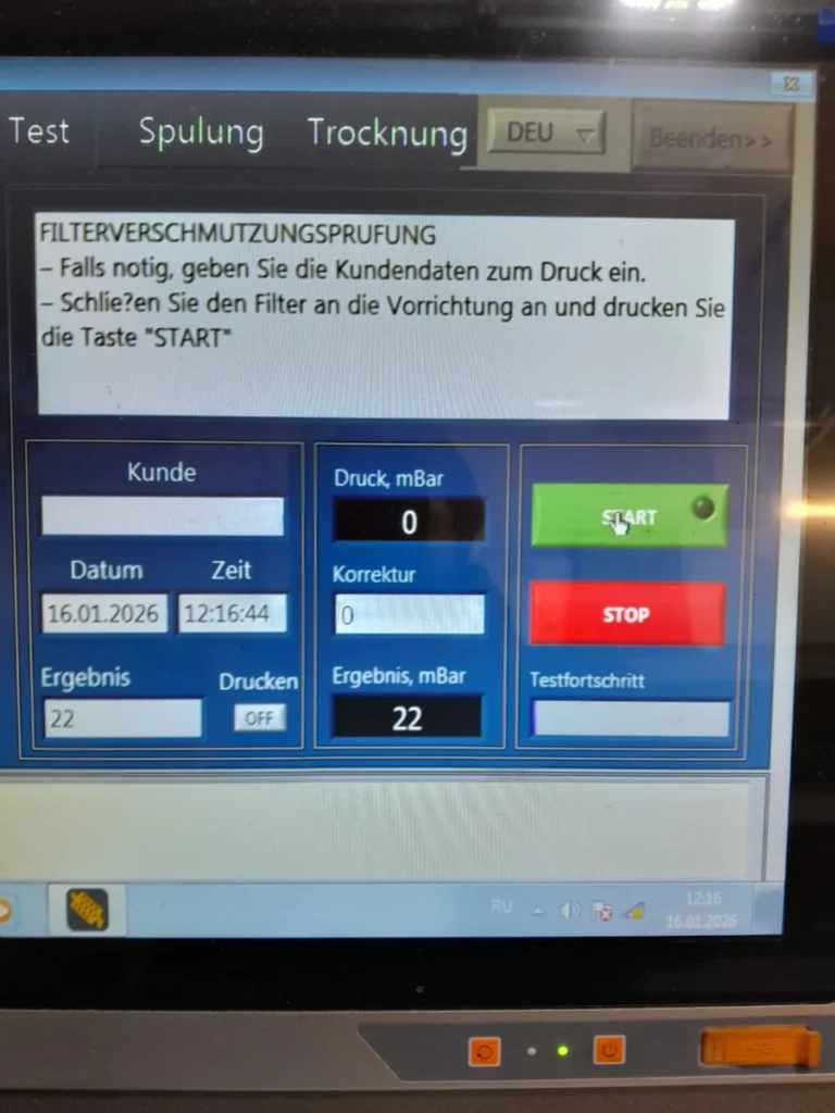 Anzeige der Eingangsmessung am DEUTZ-TCD-4.1-Filter: 22 mbar